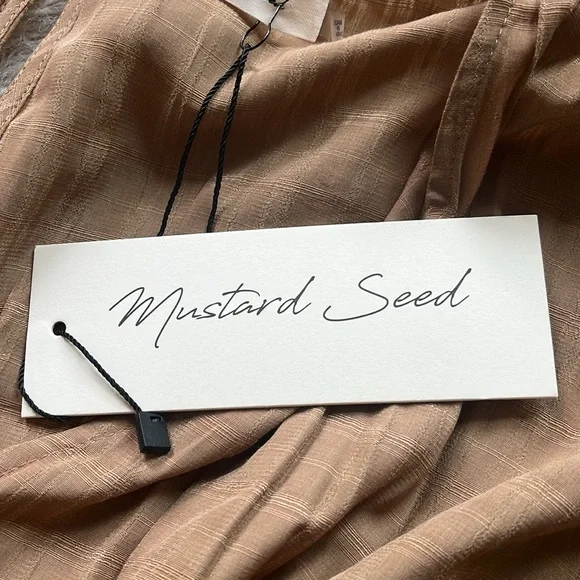 4/$24 NWT Mustard Seed 'Latte' pleated ruched tiered v-neck 3/4 sleeve dress szS - Picture 8 of 11